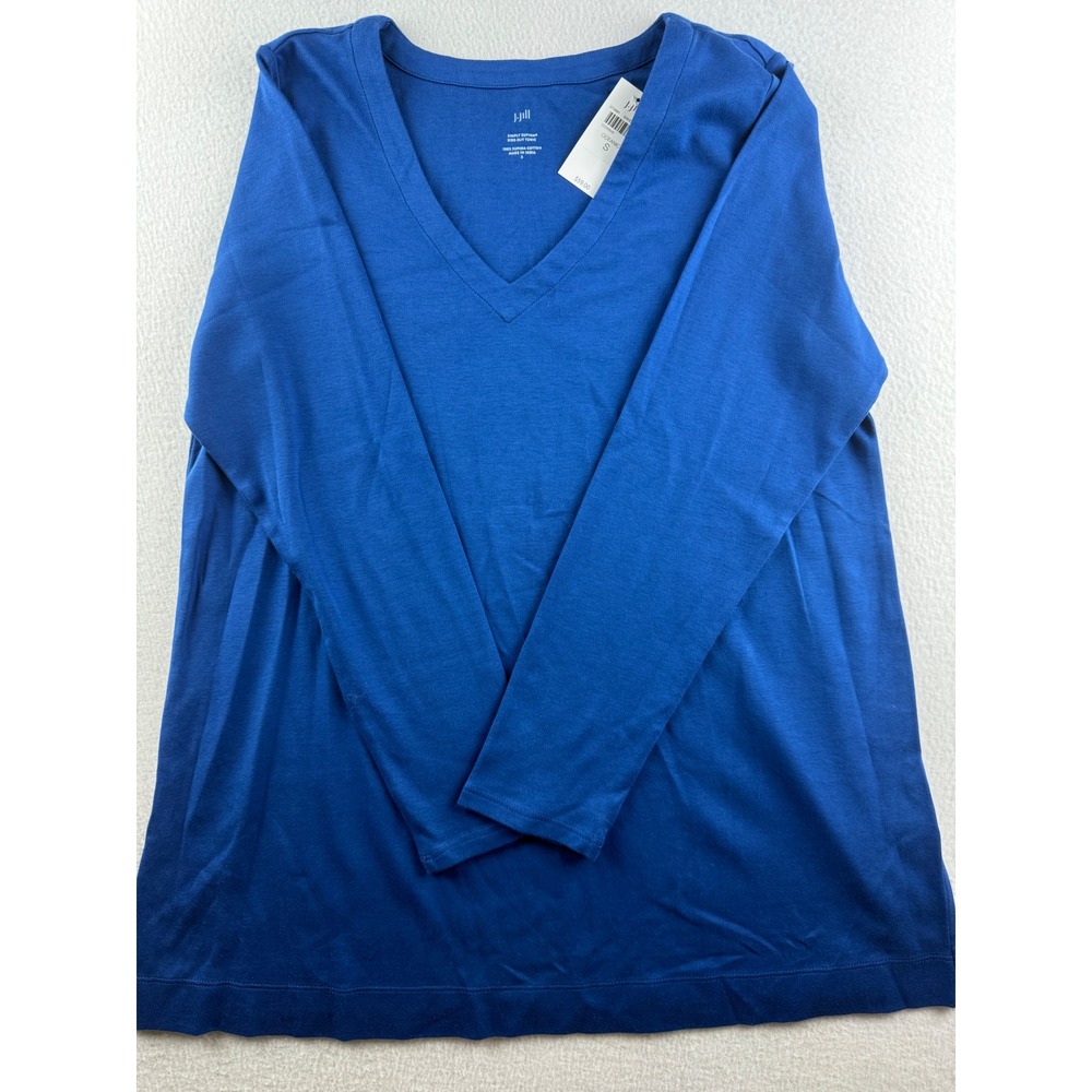 J. Jill Simply Supima Side-Slit Tunic Oceanic Blue V-Neck Cotton Top Small NWT
